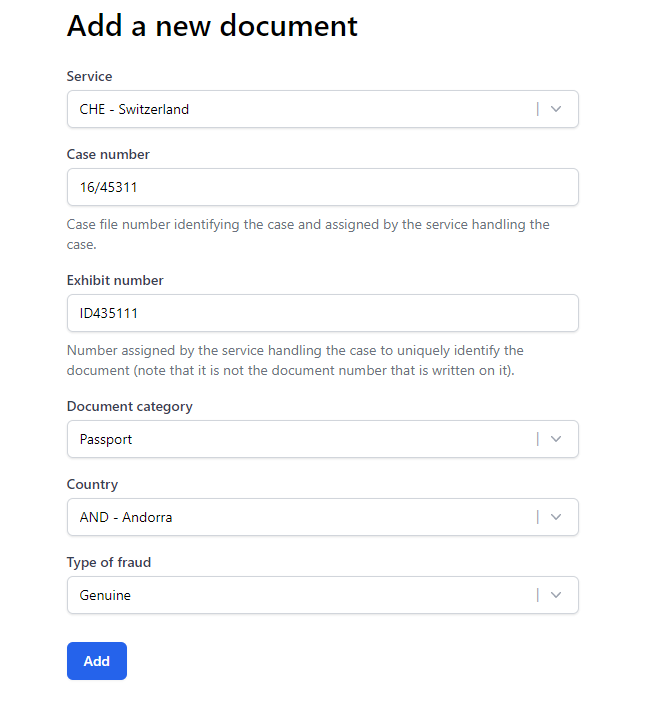 Add document form
