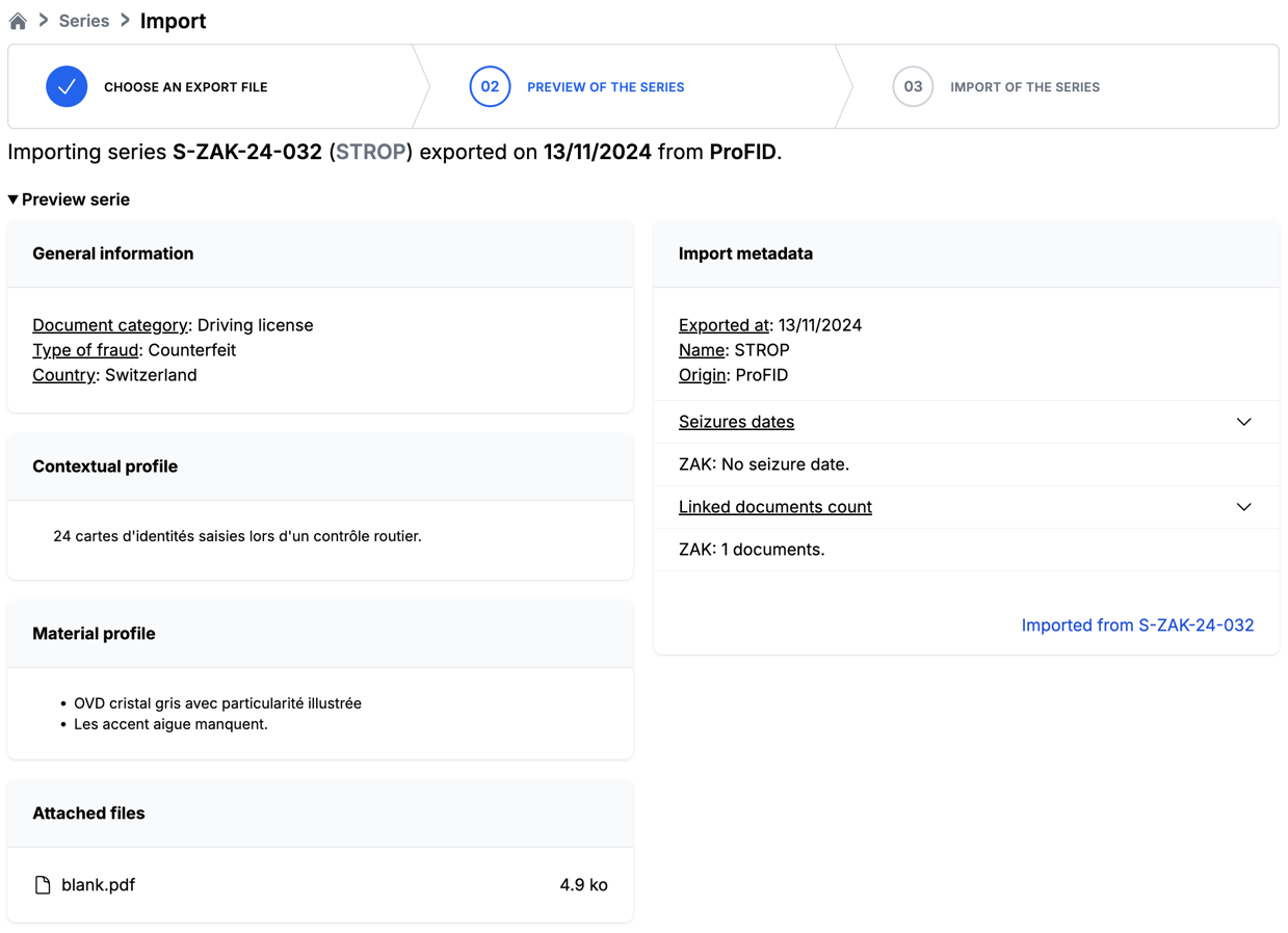 Preview of the series before importing it.