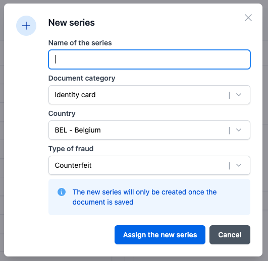 Create a series from a document dialog